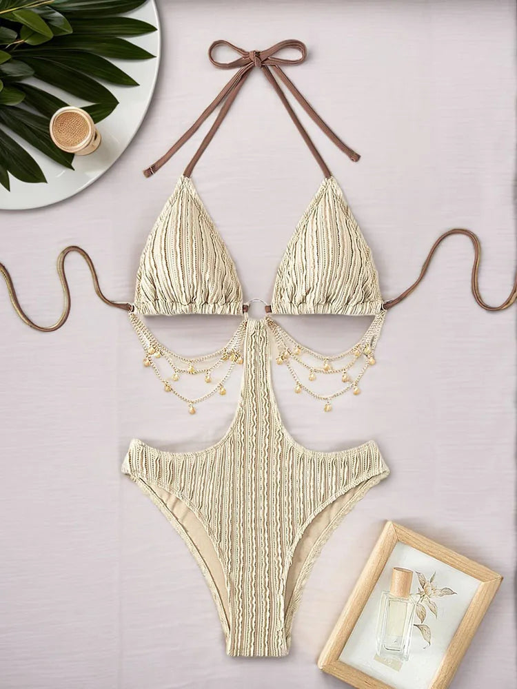 Sexy Push Up Buckle One Piece Swimsuit