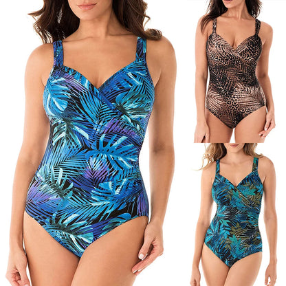 Green Floral Cutout Halter One-Piece Swimsuit
