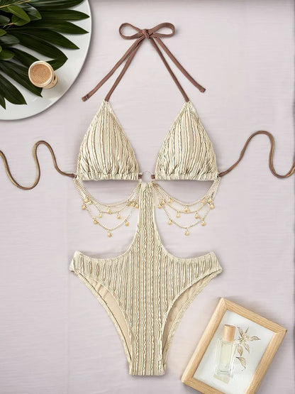 Sexy Push Up Buckle One Piece Swimsuit