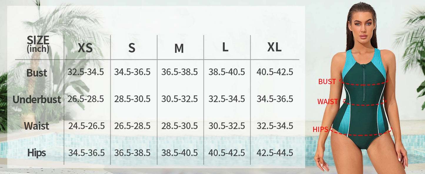 Color Block Racerback Zipper Swimsuit