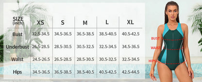 Color Block Racerback Zipper Swimsuit