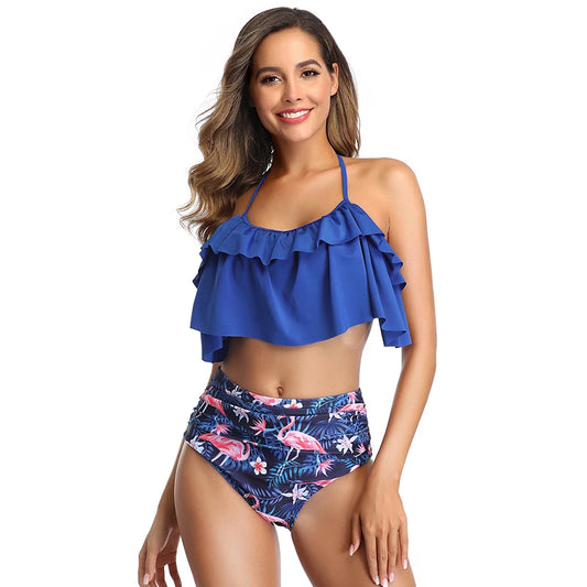 Ruffled Halter High-waist Bikini Set
