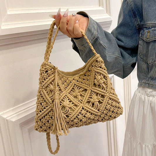 Boho Beach Crossbody Bag with Tassel Charm