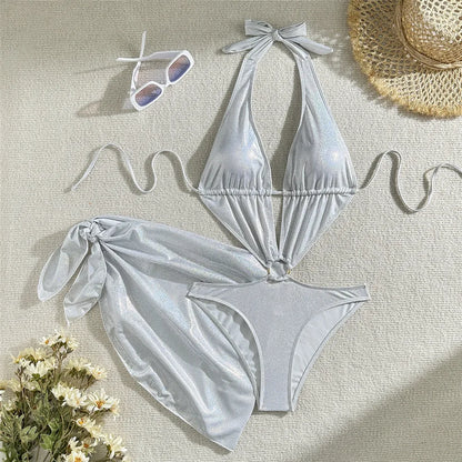 Shiny Plunge Cutout One-Piece