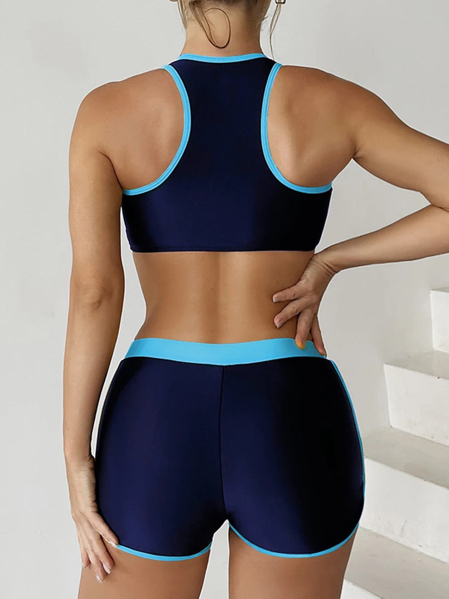 Zipper Bikini Set with Shorts