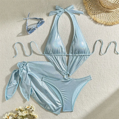 Shiny Plunge Cutout One-Piece