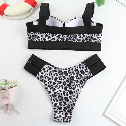 Elegant Green Floral High Waist Bikini