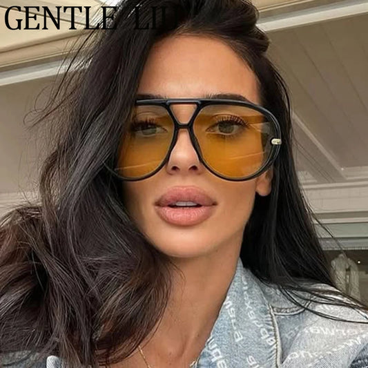 Luxury Punk Oval Sunglasses with Big Frame