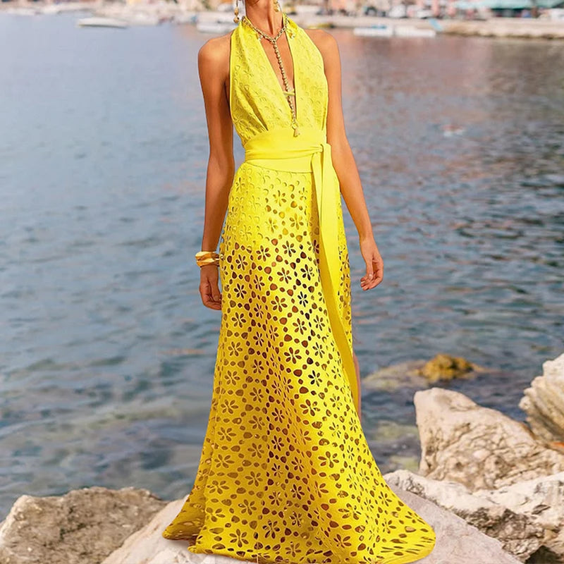 Deep V Floral Laser Cut Swimwear