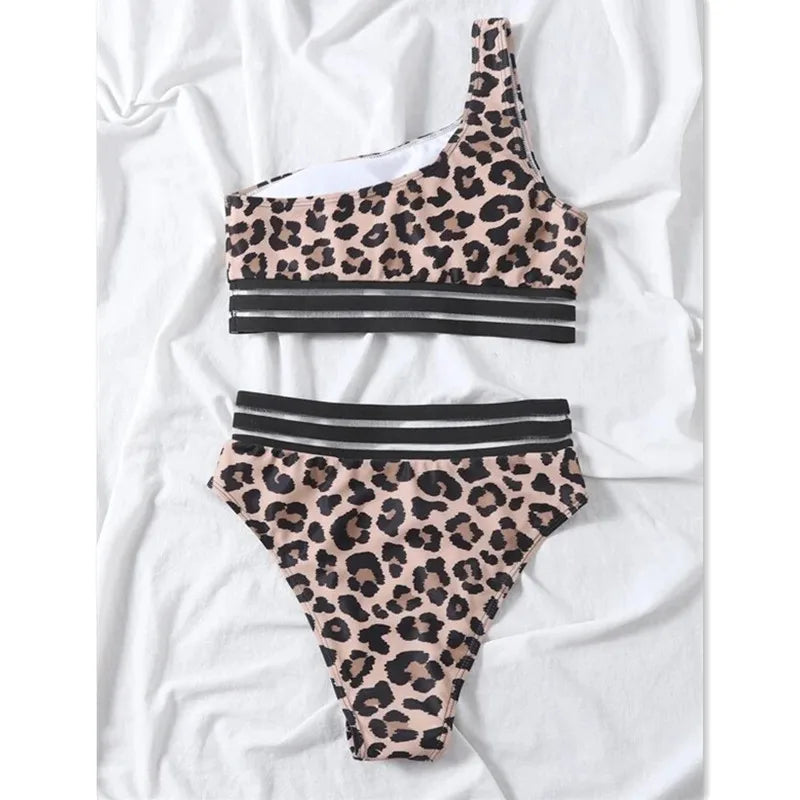 Elegant Green Floral High Waist Bikini