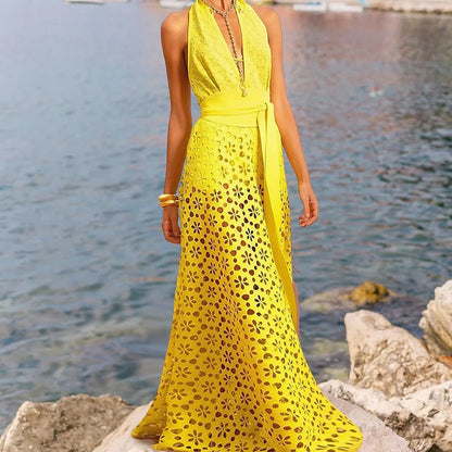 Deep V Floral Laser Cut Swimwear