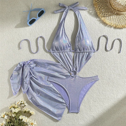Shiny Plunge Cutout One-Piece
