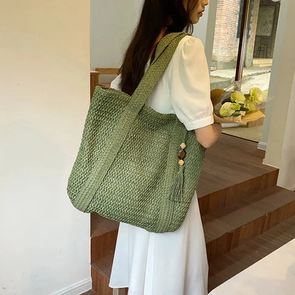 Large Capacity Tassel Straw Handbag