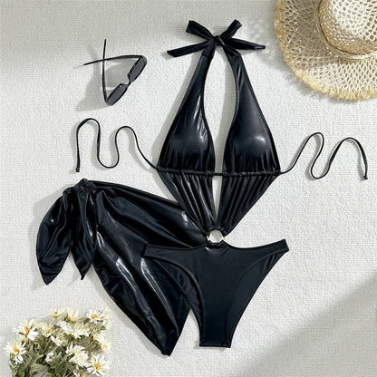 Shiny Plunge Cutout One-Piece